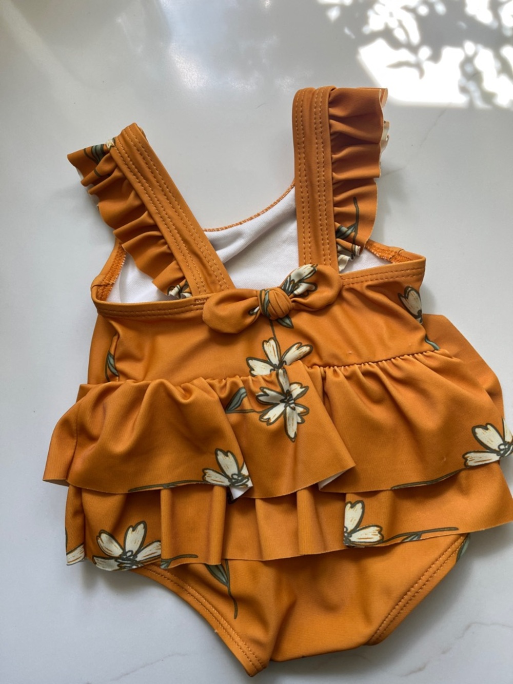 Carter's Orange Floral Ruffled One-Piece Swimsuit - Picture 3 of 4